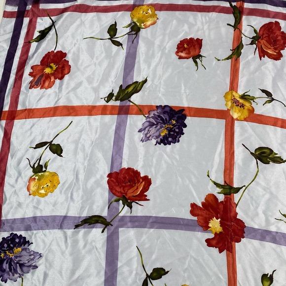 Lauren Ralph Lauren Silk Tie Neck Scarf 31” x 31” Floral Red Purple Yellow - Picture 3 of 6